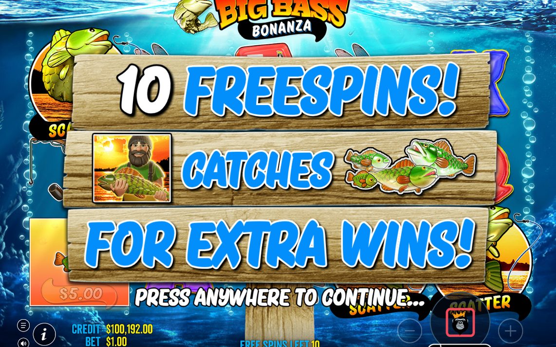 Free-Spins-Ansicht mit Sonderwalzen und Fisherman Wild